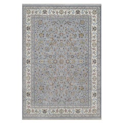 10'x14'2" Hellblauer handgeknüpfter Nain Blumenmuster Orientteppich aus Wolle und Seide