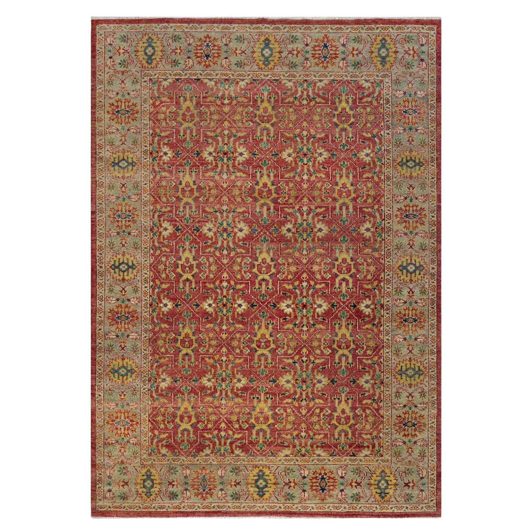 10'x14'2" Scarlet Red Antiqued Oushak Reimagined Pure Wool Hand Knotted Rug