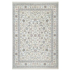 Tappeto Nain Floral Design bianco vivo in lana e seta annodato a mano 250 KPSI