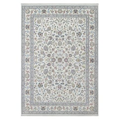 10'x14'2" Bianco Nain con Design/One a Fiori Tappeto in Lana e Seta Annodato a Mano