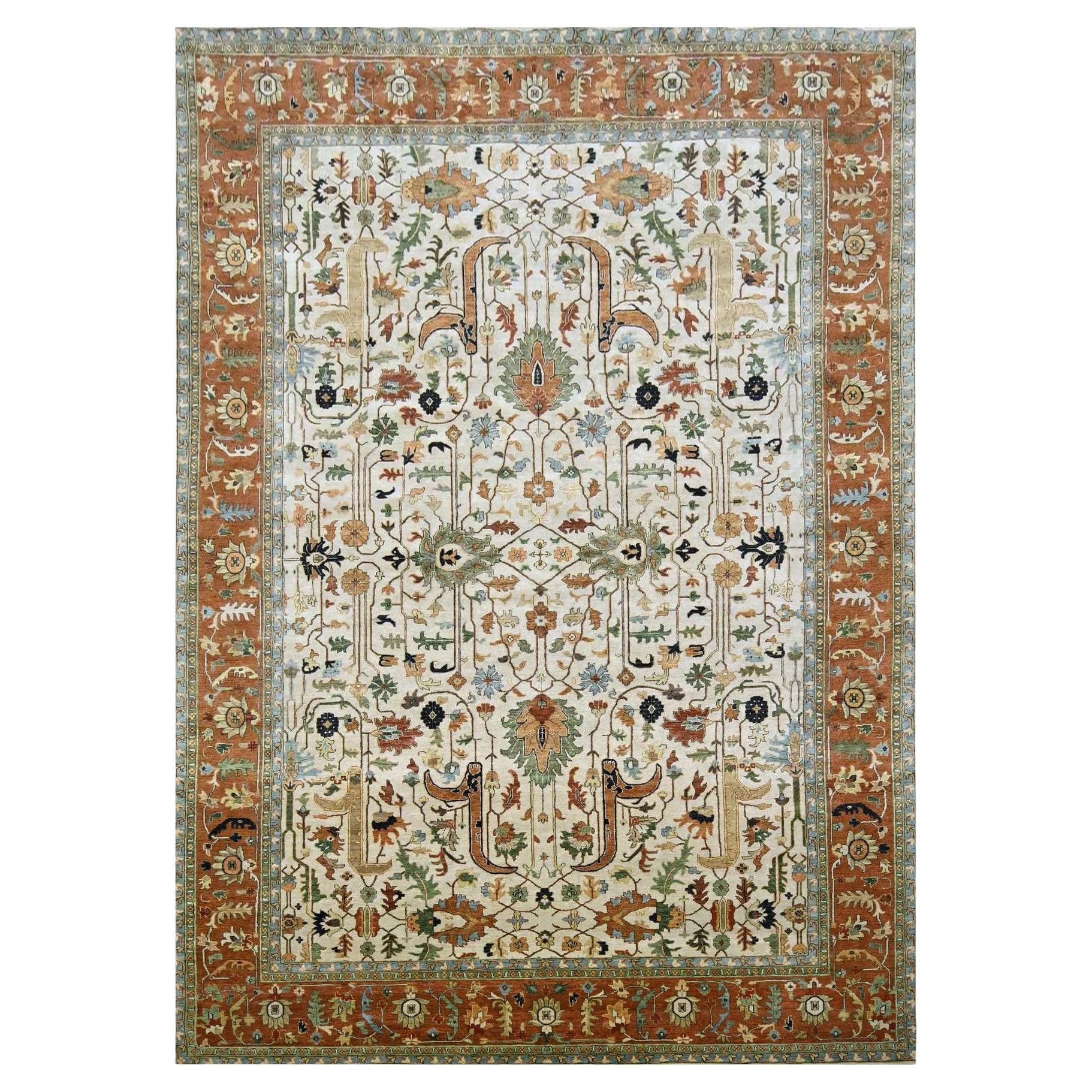 10'x14'3" Chiffon White Heriz All Over Design Soft Pile Hand Knotted Wool Rug