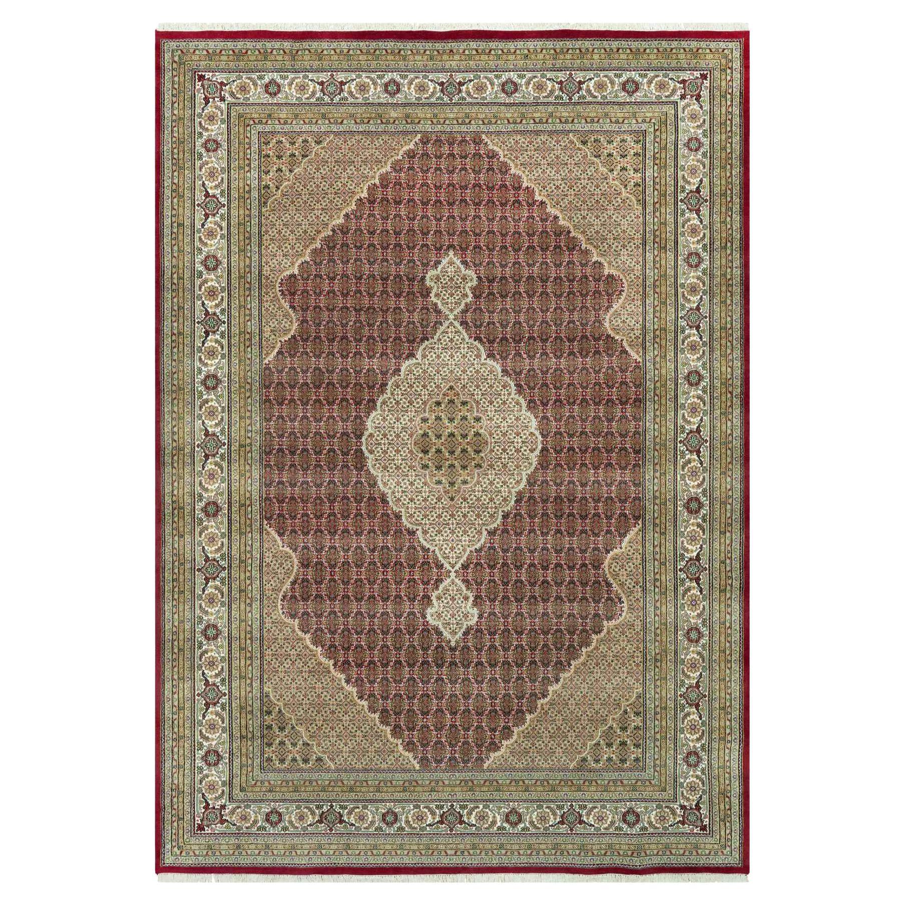 10'x14'3" Crabby Apple Red Hand Knotted Fish Motif Mahi Design Shiny Wool Rug For Sale