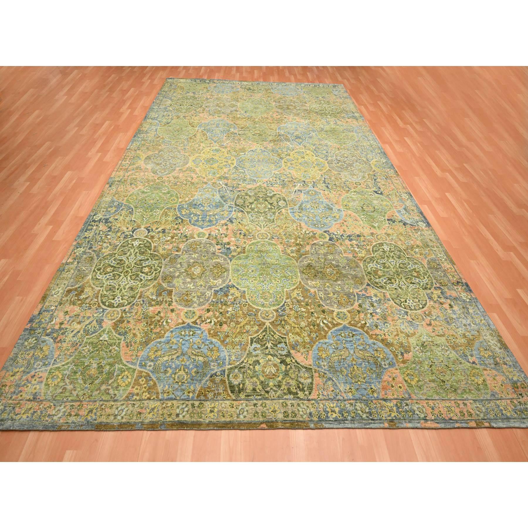 Moosgrün, sich wiederholende Emblem Medaillons Persischer Garten Design Einfluss, florfrei, reine Wolle, handgeknüpft, Orientteppich
Primäre MATERIALIEN: Wolle
Latex: Kein Flor 
Höhe: 0,25 Zoll
Stil: Traditionell
Grundfarbe: Grün
Sekundäre Farben: