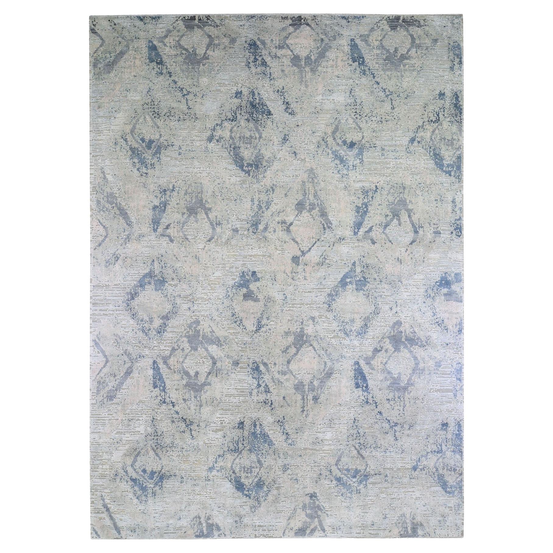 10'x14'3" Ivory Large Elements with Pastels Modern Silk & Wool Hand Knotted Rug