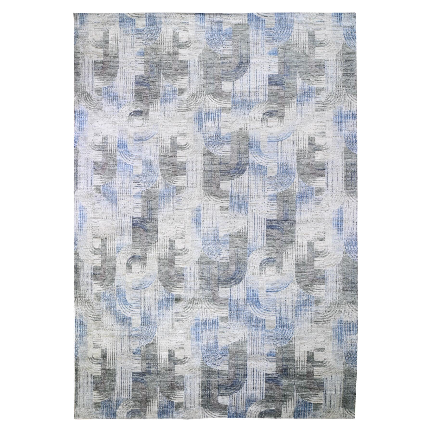 10'x14'3" THE INTERTWINED PASSAGE, Tappeto orientale annodato a mano in seta con testo in lana in vendita