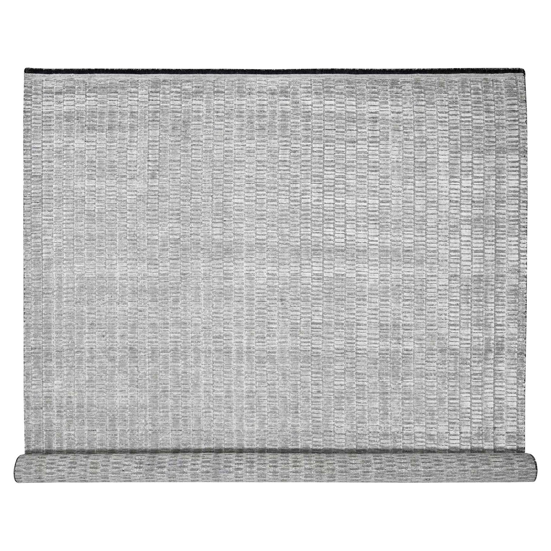 Tappeto orientale in lana e seta 10
x14
4" grigio e nero lavorato a mano e dal design moderno