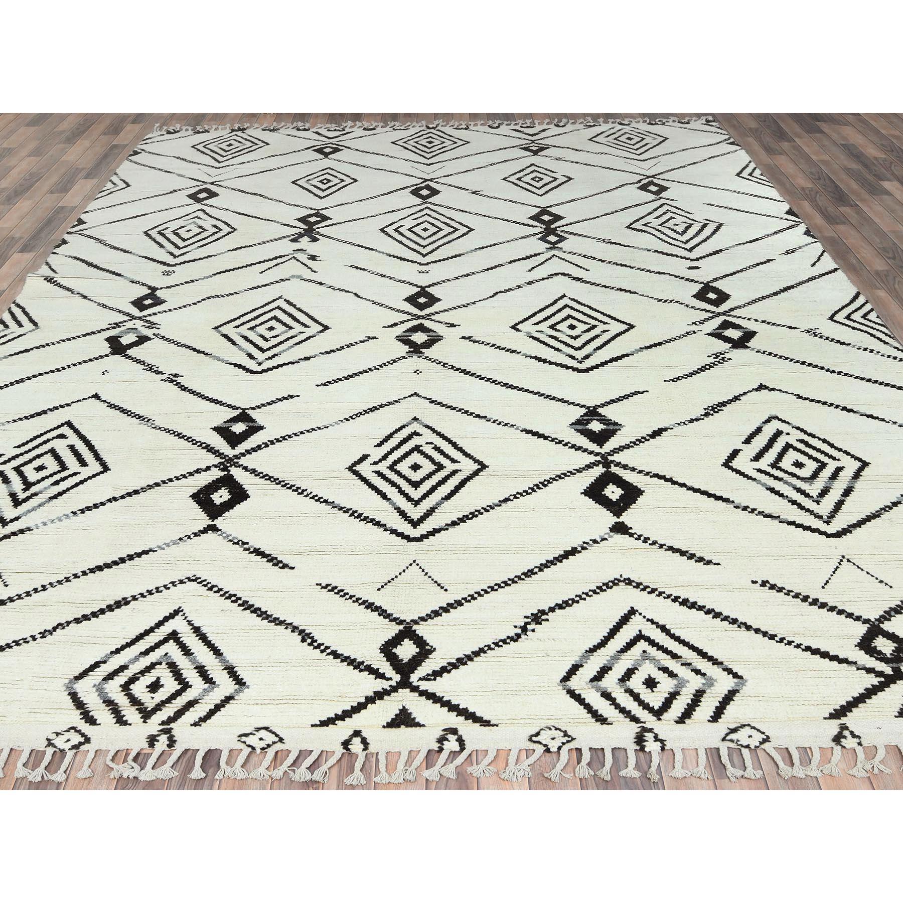 Tribal Tapis oriental noué à la main ivoire d'influence berbère marocaine 10'x14'4