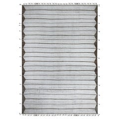 10'x14'5" Daisy White Hand Knotted Horizontal Line Pattern Moroccan Oriental Rug