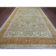 10'x14'6" Verde 14° Secolo Dinastia Mamluke Pattern Annodato a Mano Tappeto in Lana Morbida