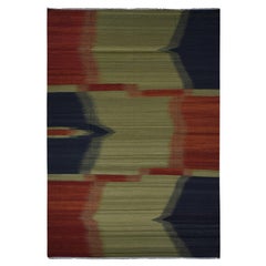 10'x14'6" Green Flat Woven by Hand Contemporary Kilim Design 100% Wool Rug