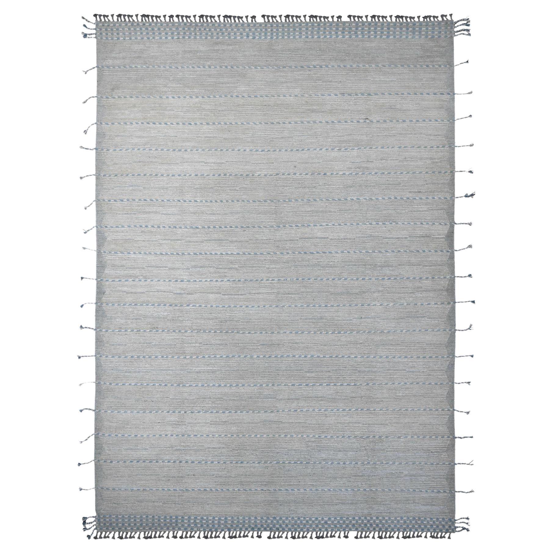 10
x14
7" Grauer marokkanischer Webteppich Minimalistisches Line Design Handgeknüpfter Teppich aus reiner Wolle