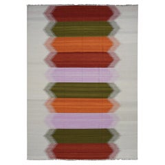 10
x14
7" Elfenbein, Wolle, Flachgewebe Durie Kilim, Schillerndes Design, Handgewebt, Teppich