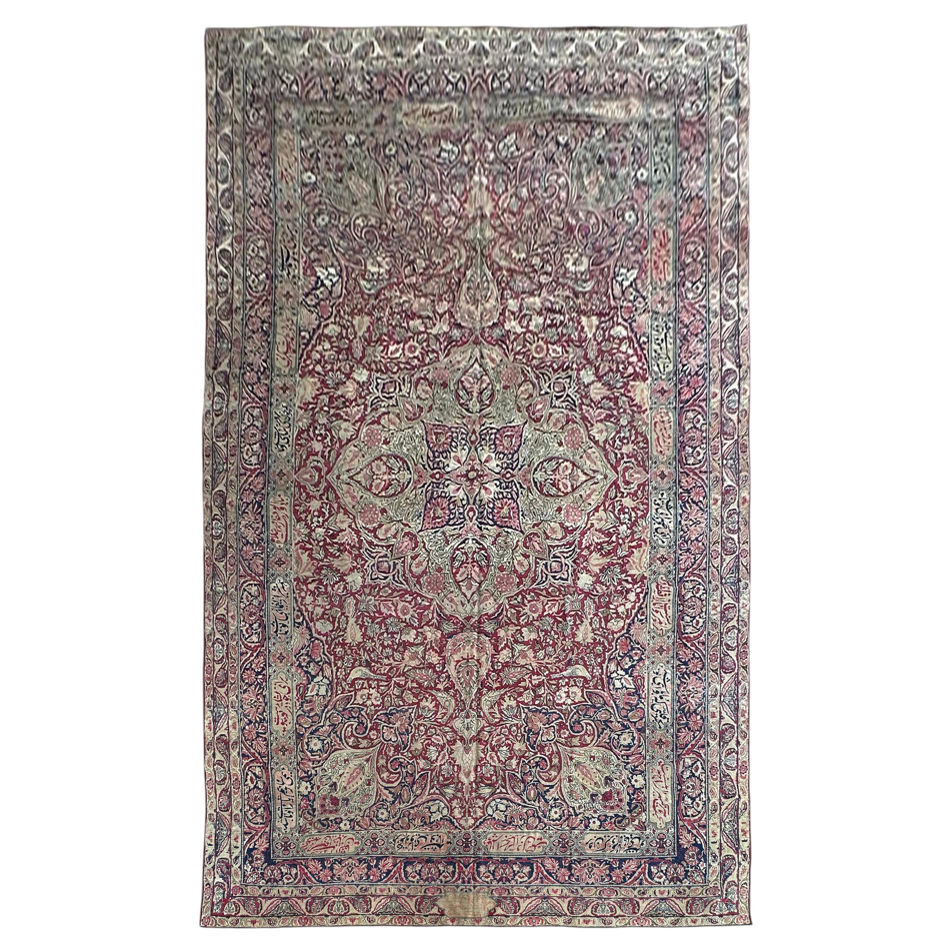 10x16 Antique Fine Signed Poetry Rug 300x495 cm c.1890 For Sale