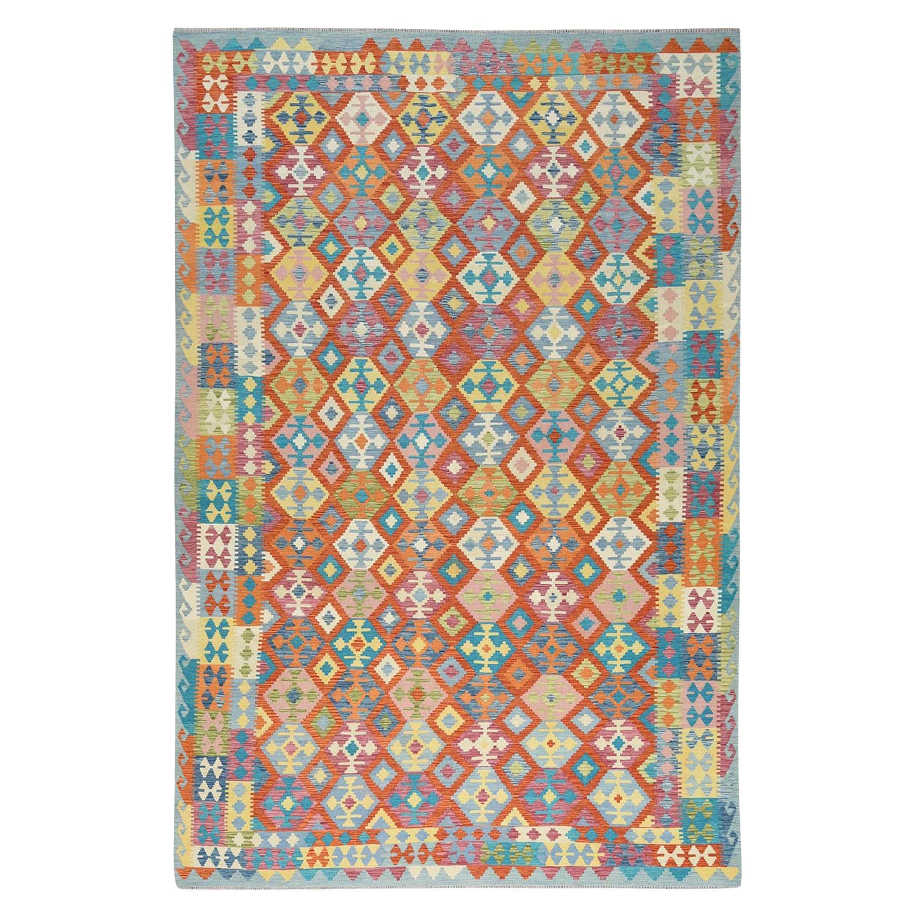 10'x16' Colorful Veggie Dyes Pure Wool Hand Woven Afghan Kilim Oversized Rug