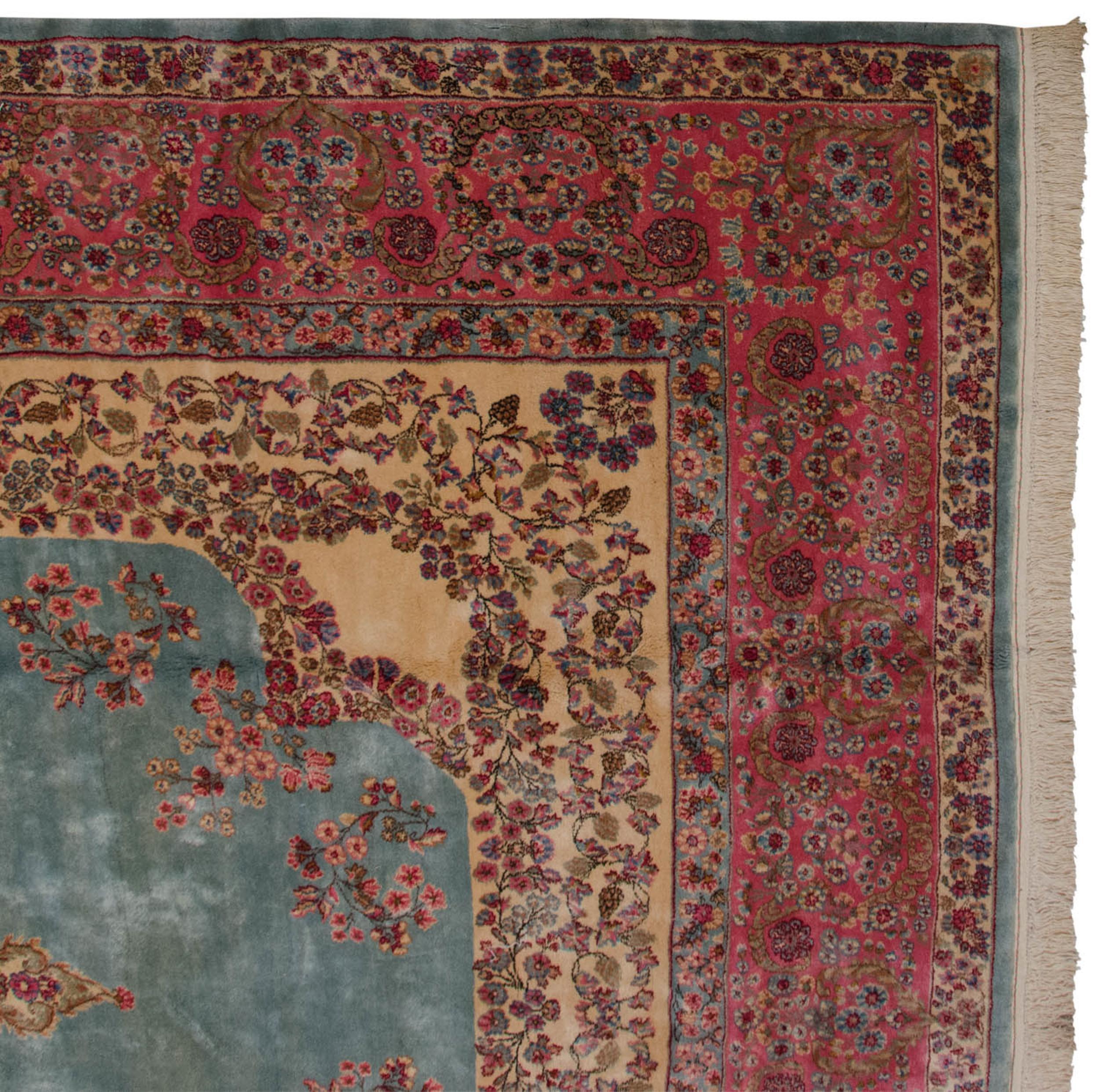 Cotton Vintage Fine Kerman Carpet For Sale