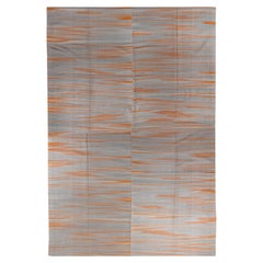 10x16.8 Ft Modern Turkish Double Sided Kilim, Home Decor Rug in Gray and Orange