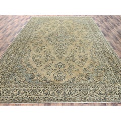 Alfombra XL de lana tejida a mano, estilo persa vintage de Kerman, de color marrón, desgastada y con aspecto envejecido, de 10'x18'5"