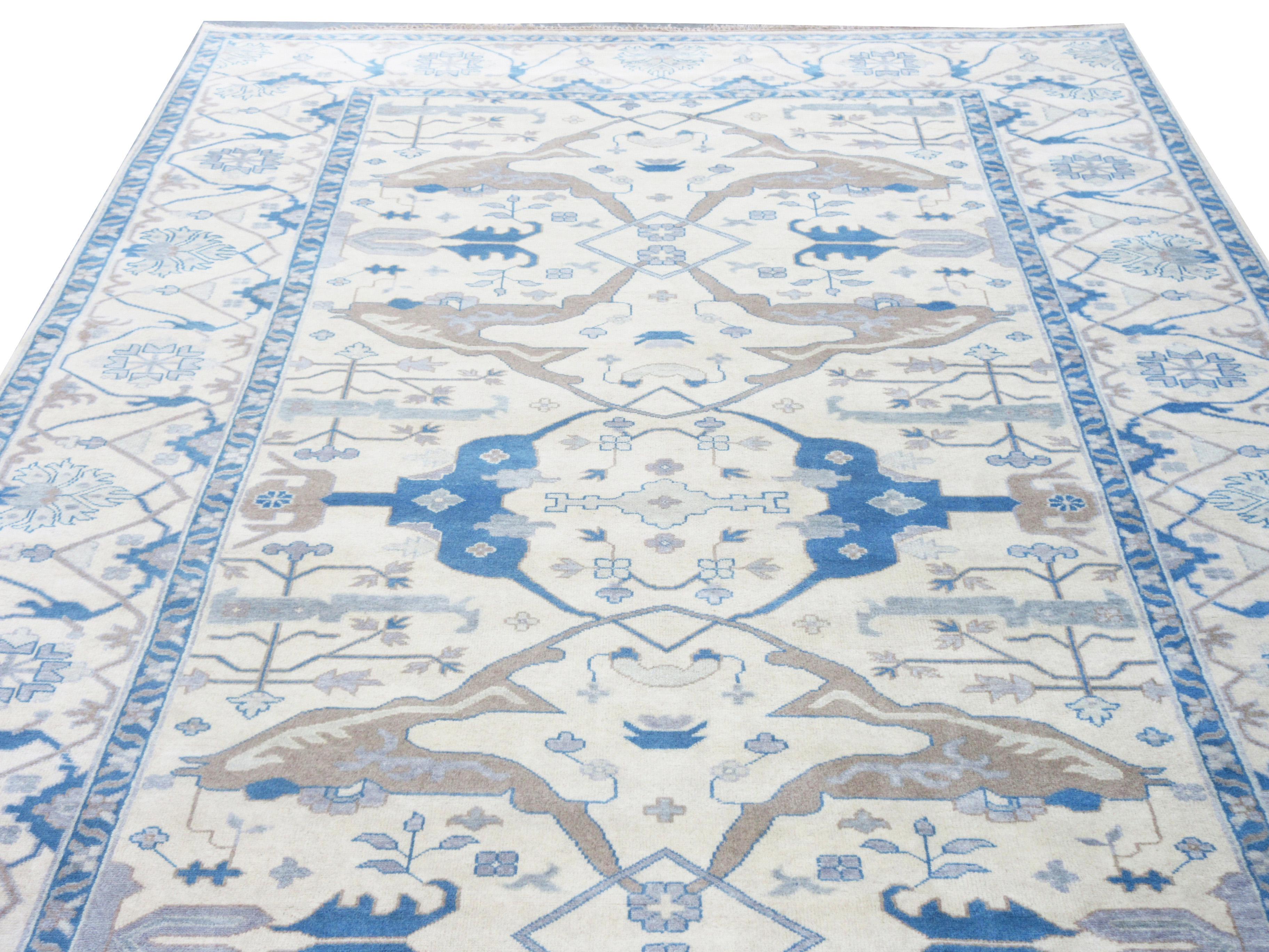Indian Ivory Oushak Area Rug For Sale