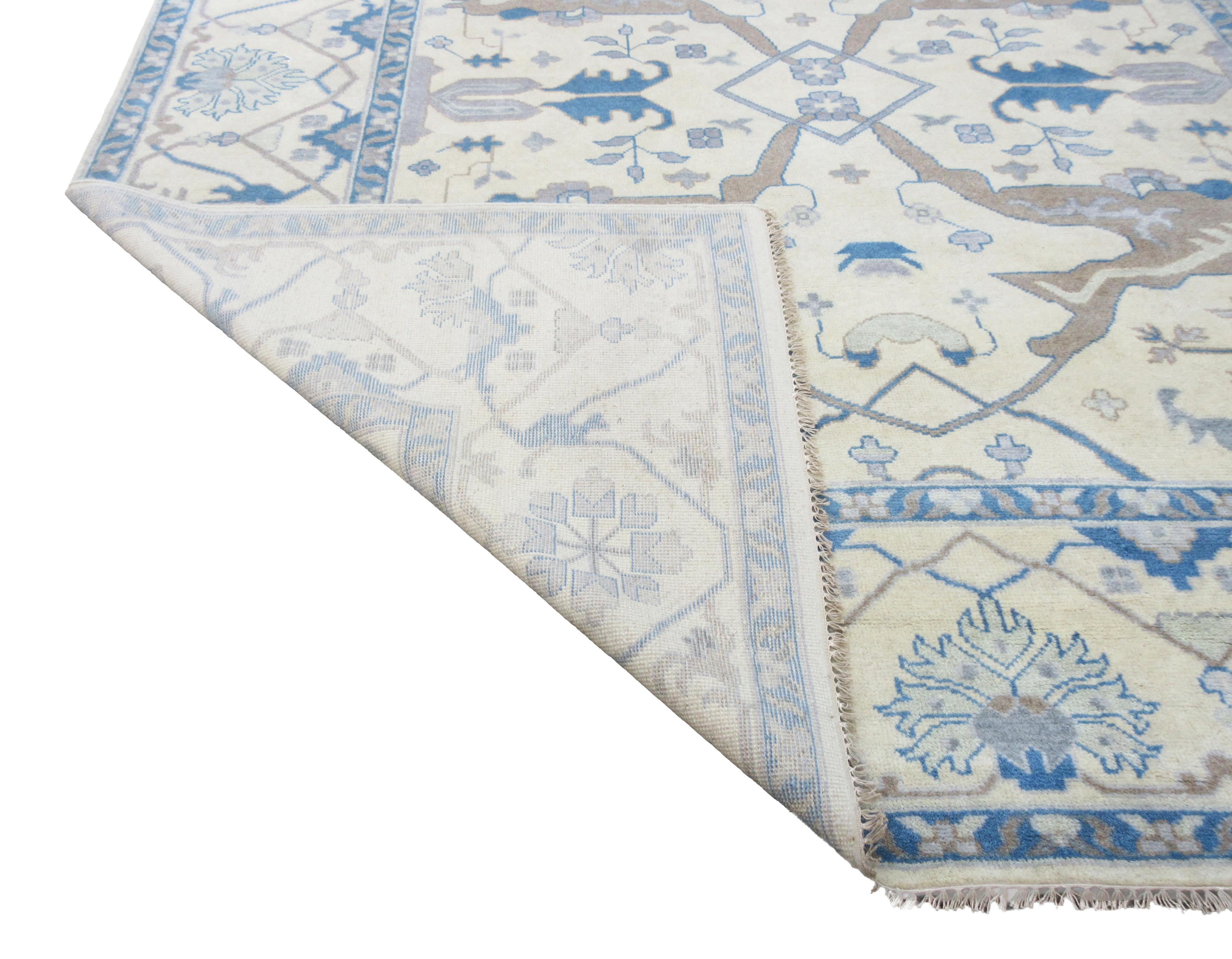 Contemporary Ivory Oushak Area Rug For Sale