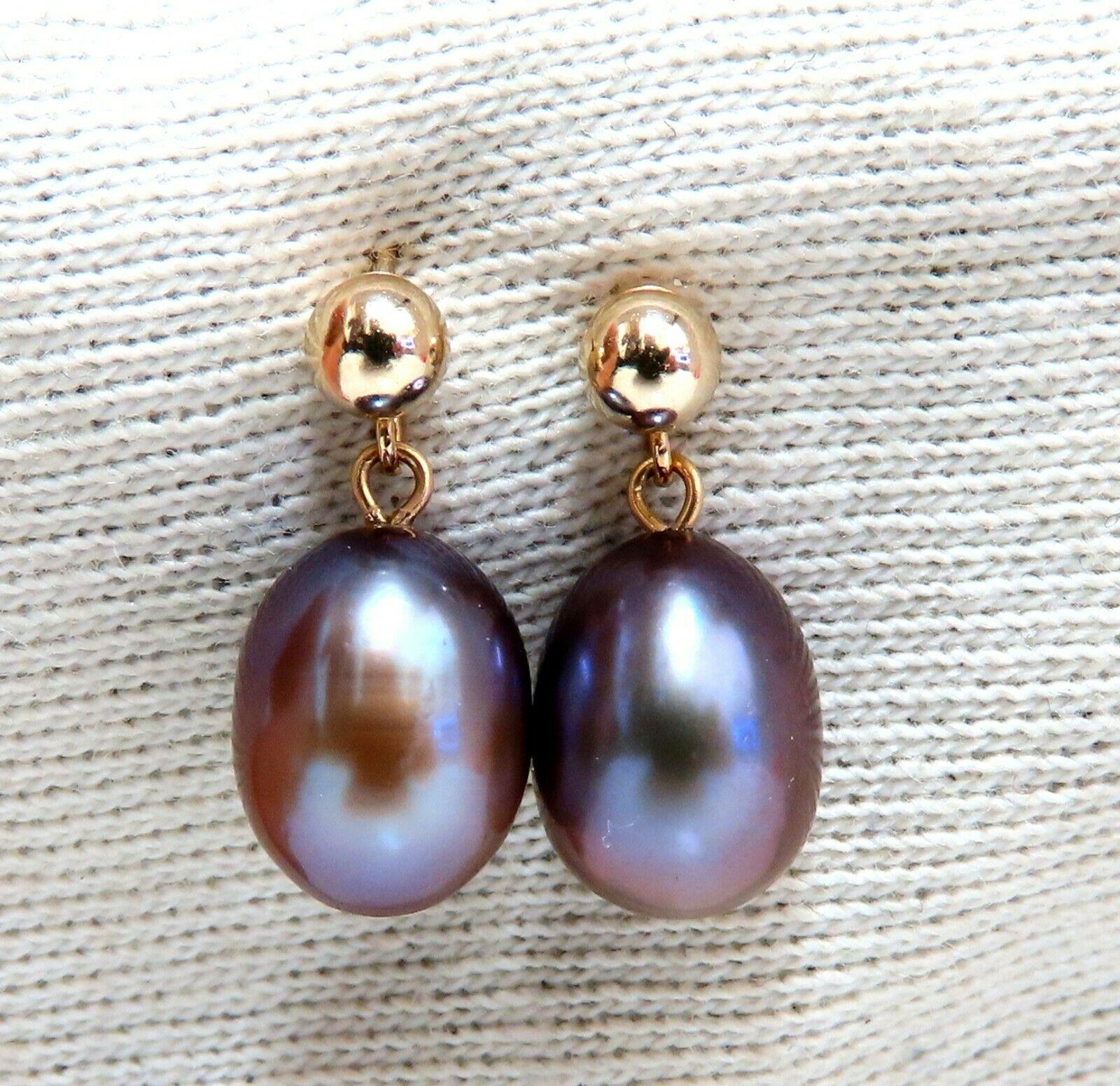 Women's or Men's Gray Freshwater Pearl Dangle Earrings 14 Karat