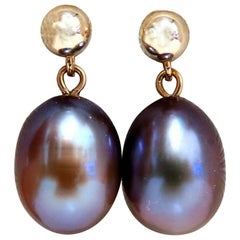 Gray Freshwater Pearl Dangle Earrings 14 Karat