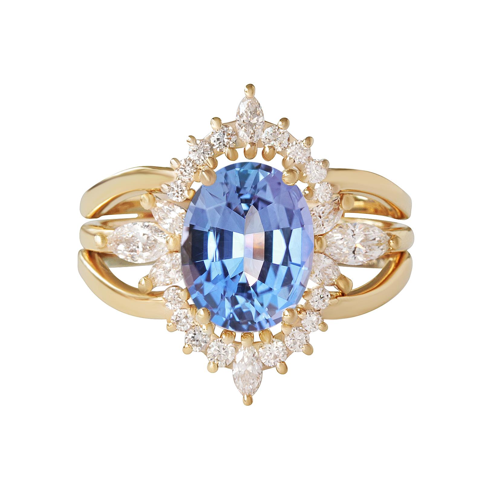 For Sale:  10X8mm Oval Tanzanite, Diamond Engagement Ringת Ring Guard. Jordan Athena Armour 5