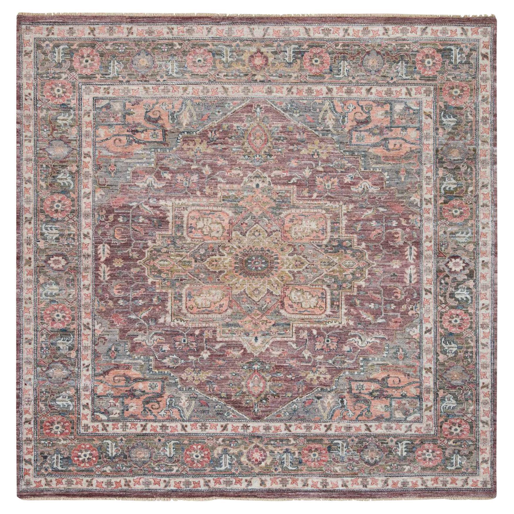 10'x9'10" Light Burgundy Tone on Tone Soft Wool Hand Knotted Square Oriental Rug
