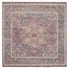10'x9'10" Light Burgundy Tone on Tone Soft Wool Hand Knotted Square Oriental Rug