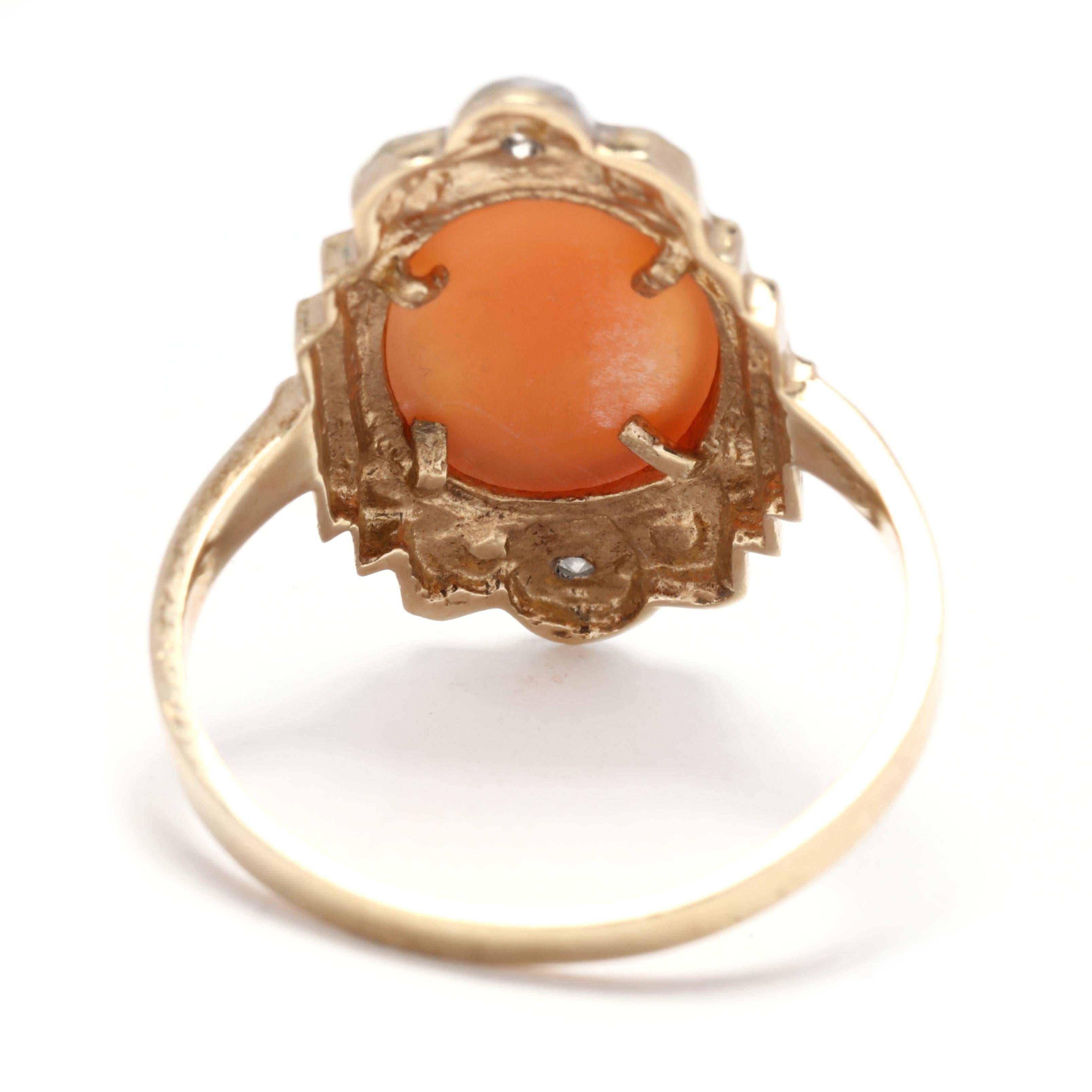 Oval Cut 10Y Long Cameo & Diamond Ring