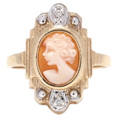 10Y Long Cameo & Diamond Ring