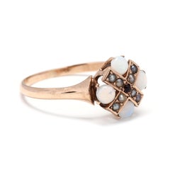 10Y Opal, Seed Pearl & Red Stone Ring