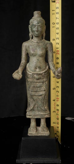 Large Cambodian Bronze Uma Statue, 11th–13th Century, Cast Art, Rare