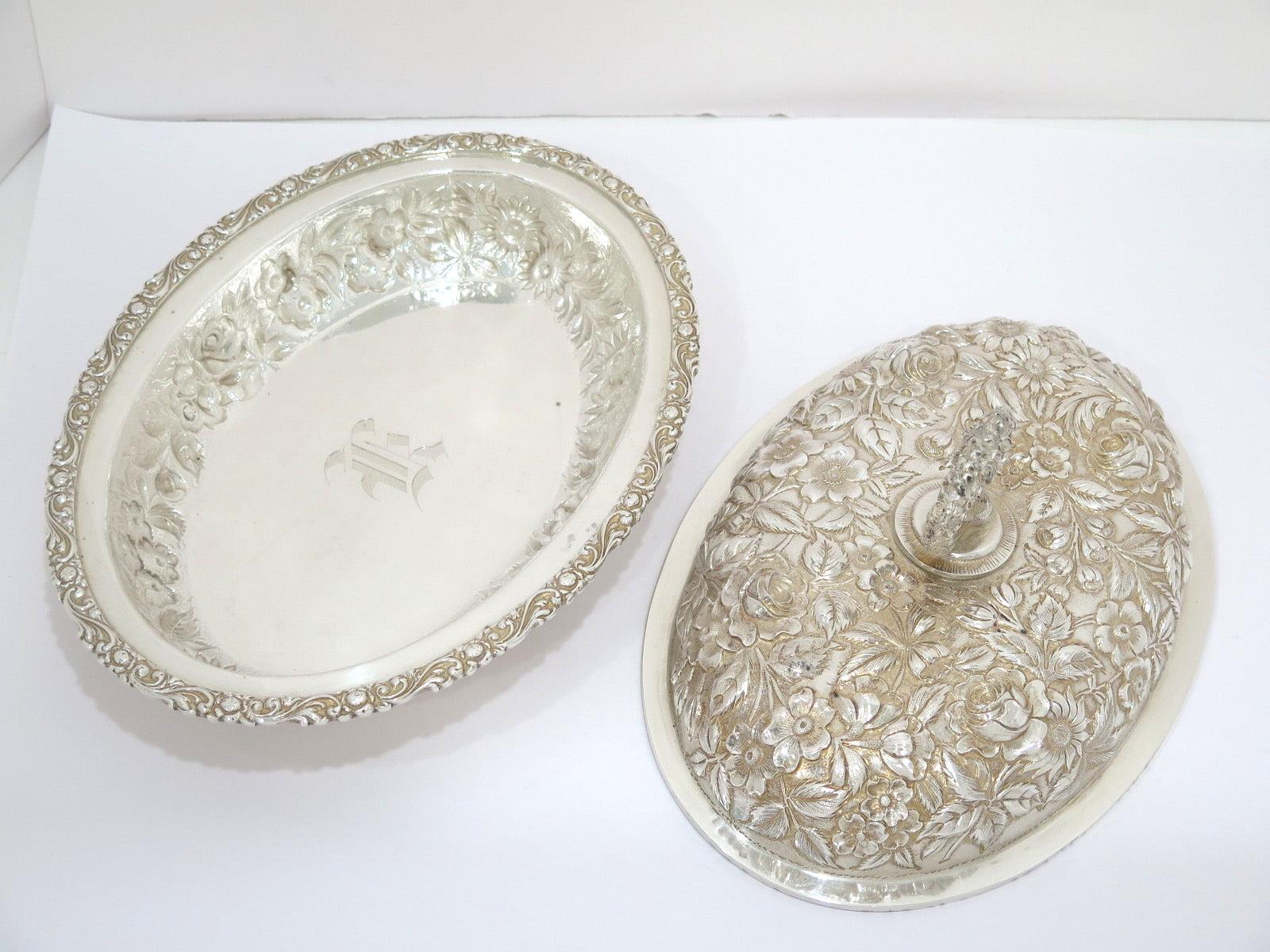Repoussé 11 3/8 in Sterling Silver Baltimore Antique Floral Repousse Covered Serving Dish