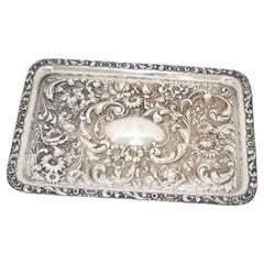 11 3/8 in - Sterling Silver Antique English Floral Repousse Small Tray