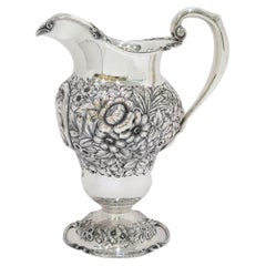 11 5/8 in - Sterling Silver Mauser Antique Floral Repousse Pitcher