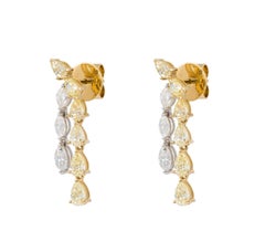 11, 500 18KT Gold Magnificent Yellow Diamond White Diamond Dangle Drop Earrings