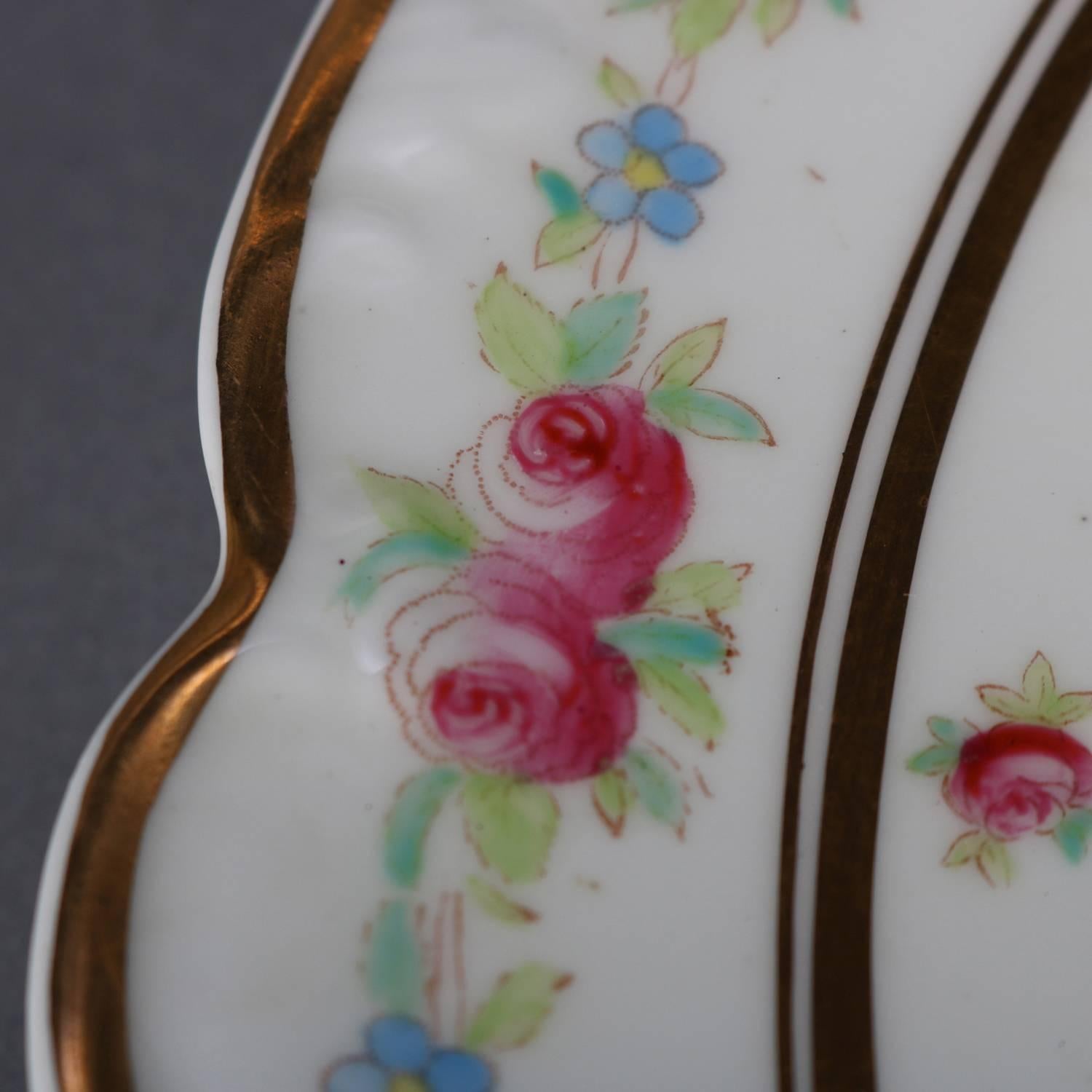 11 Antique English Cauldon Hand-Painted Floral and Gilt Porcelain Plates In Good Condition In Big Flats, NY