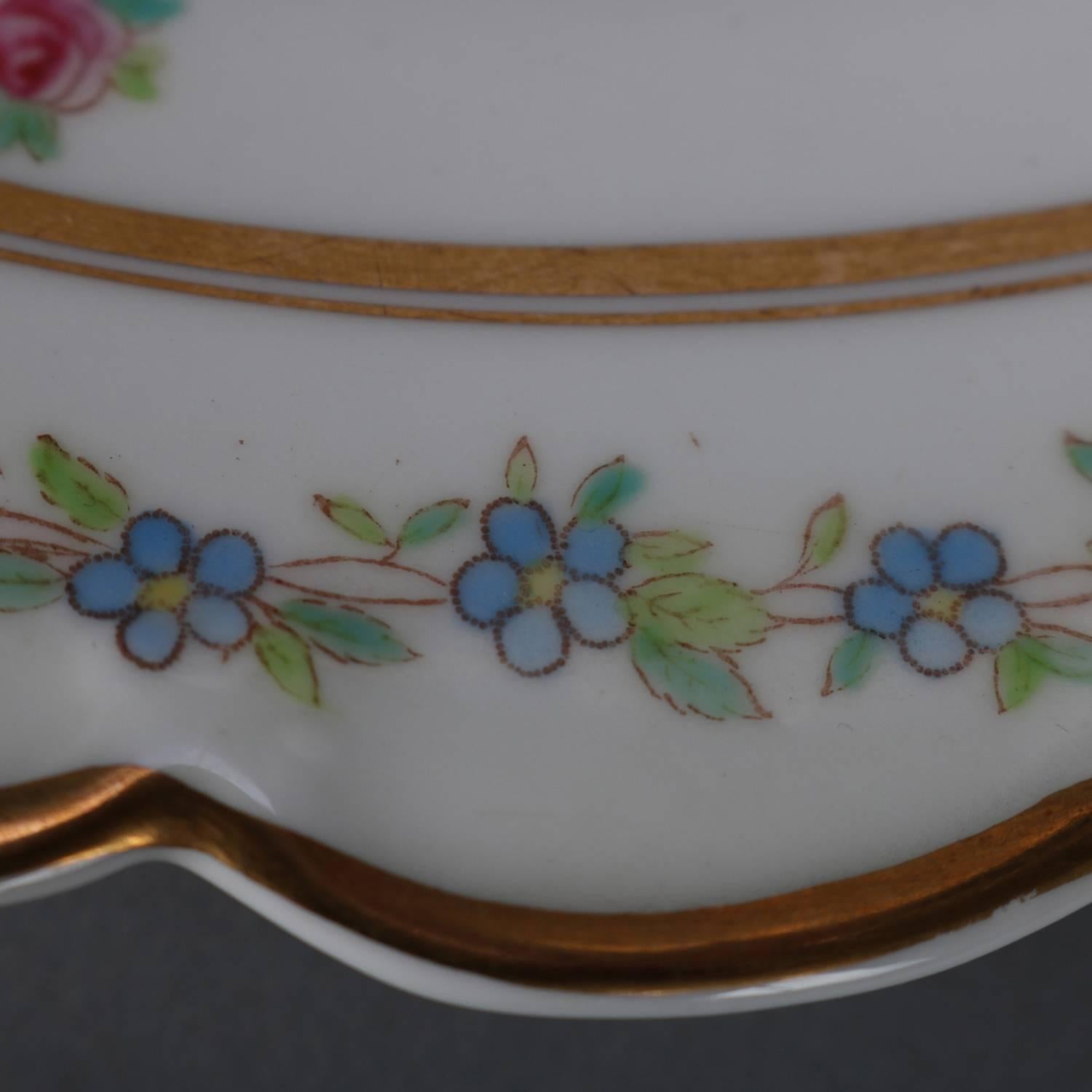 20th Century 11 Antique English Cauldon Hand-Painted Floral and Gilt Porcelain Plates