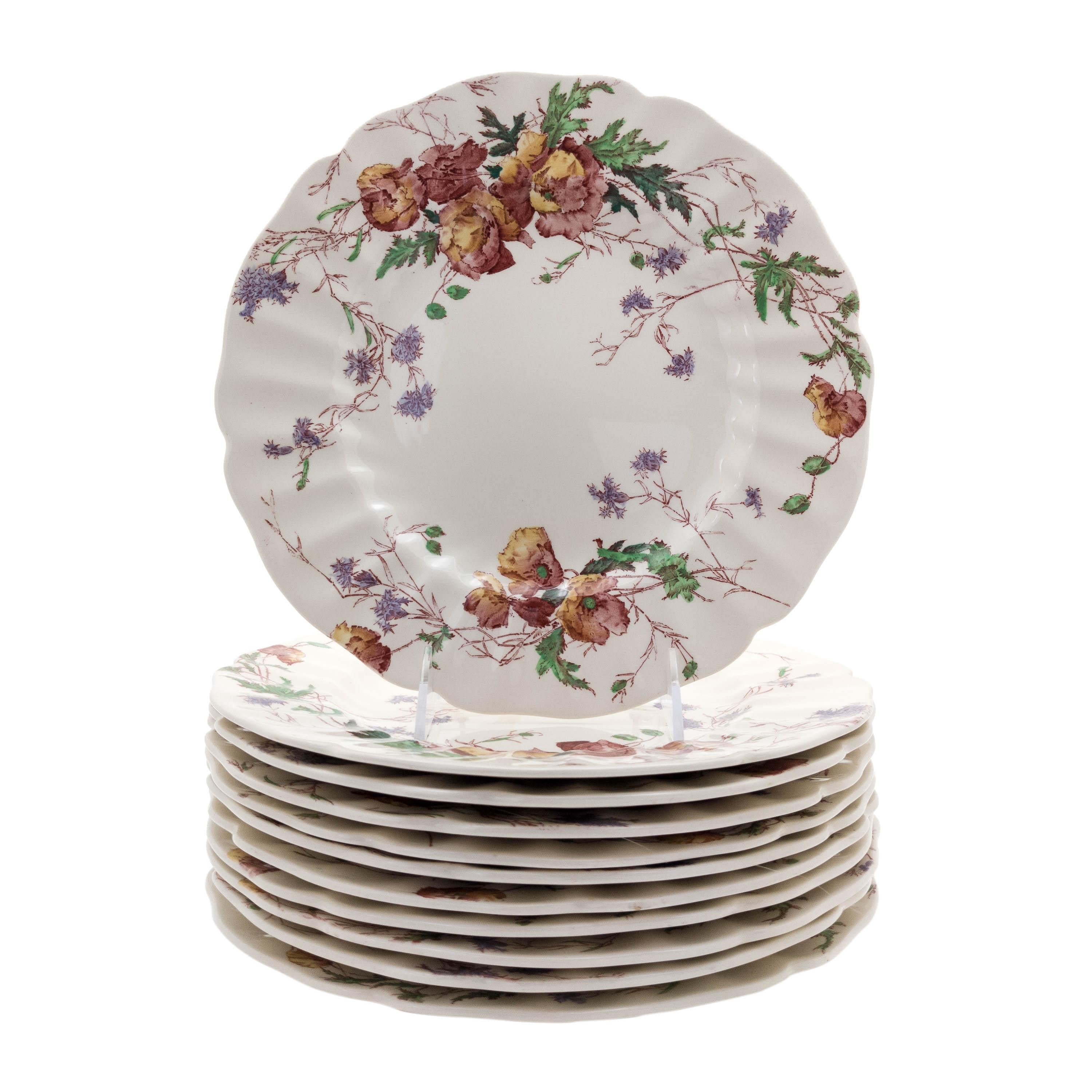 Hand-Crafted 11 Antique English Floral Dinner Plates, Royal Doulton