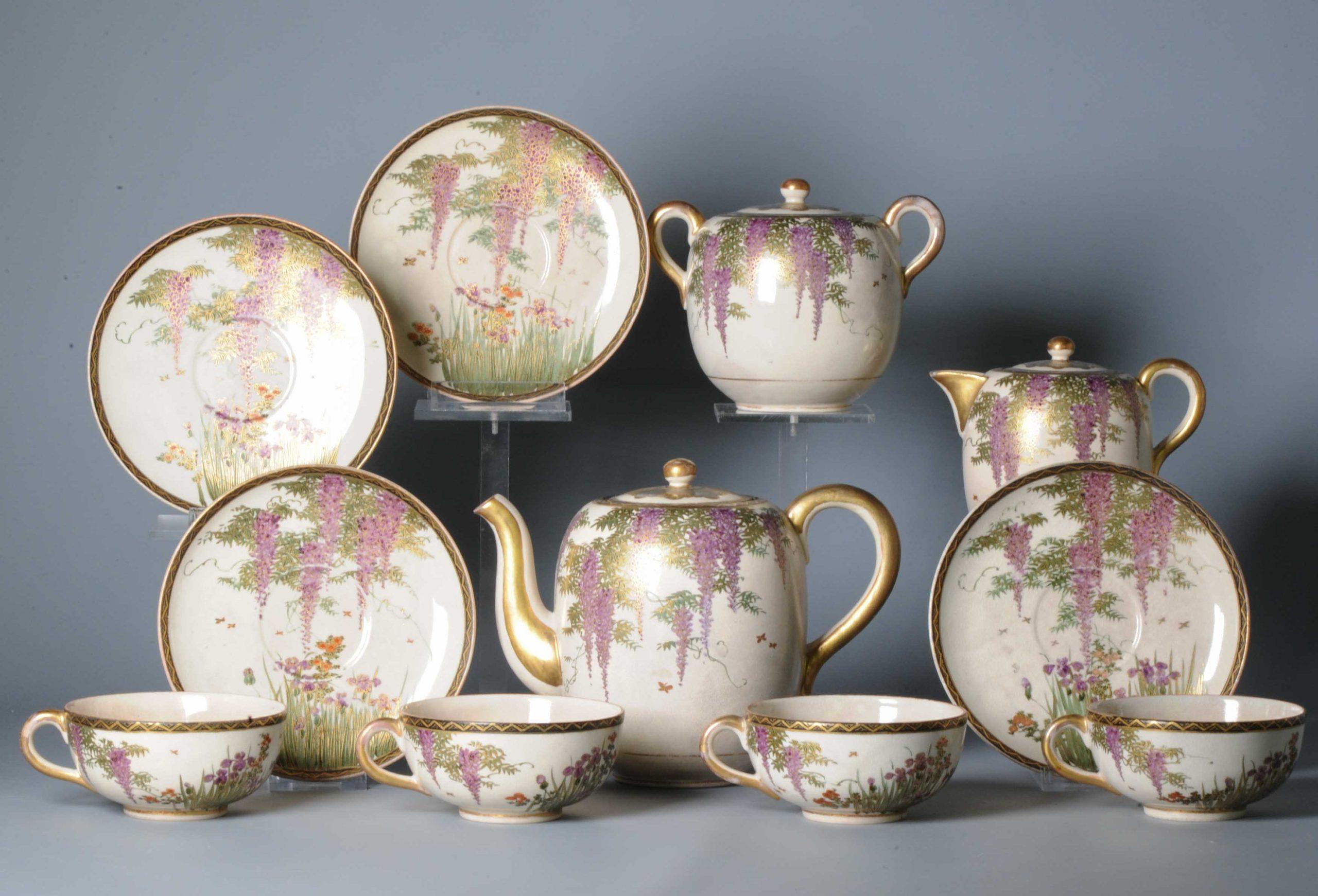Fabulous Tea set Satsuma of 11 pieces. Meiji period, 19th century
Marked:
Condition
1 cup with small frits/fleebites rim, rest perfect. Size jugs 110-140mm high cups 90x45mm DXH and dishes 135x20mm DXH
Period
19th century Meiji Periode
