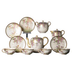 #11 Antique Meiji Period Japanese Satsuma Autumn Tea Set 19th Century Wisteria