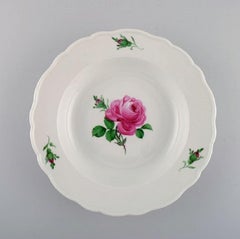 11 Antique Meissen Soup Plates in Hand Painted Porcelain with Pink Roses