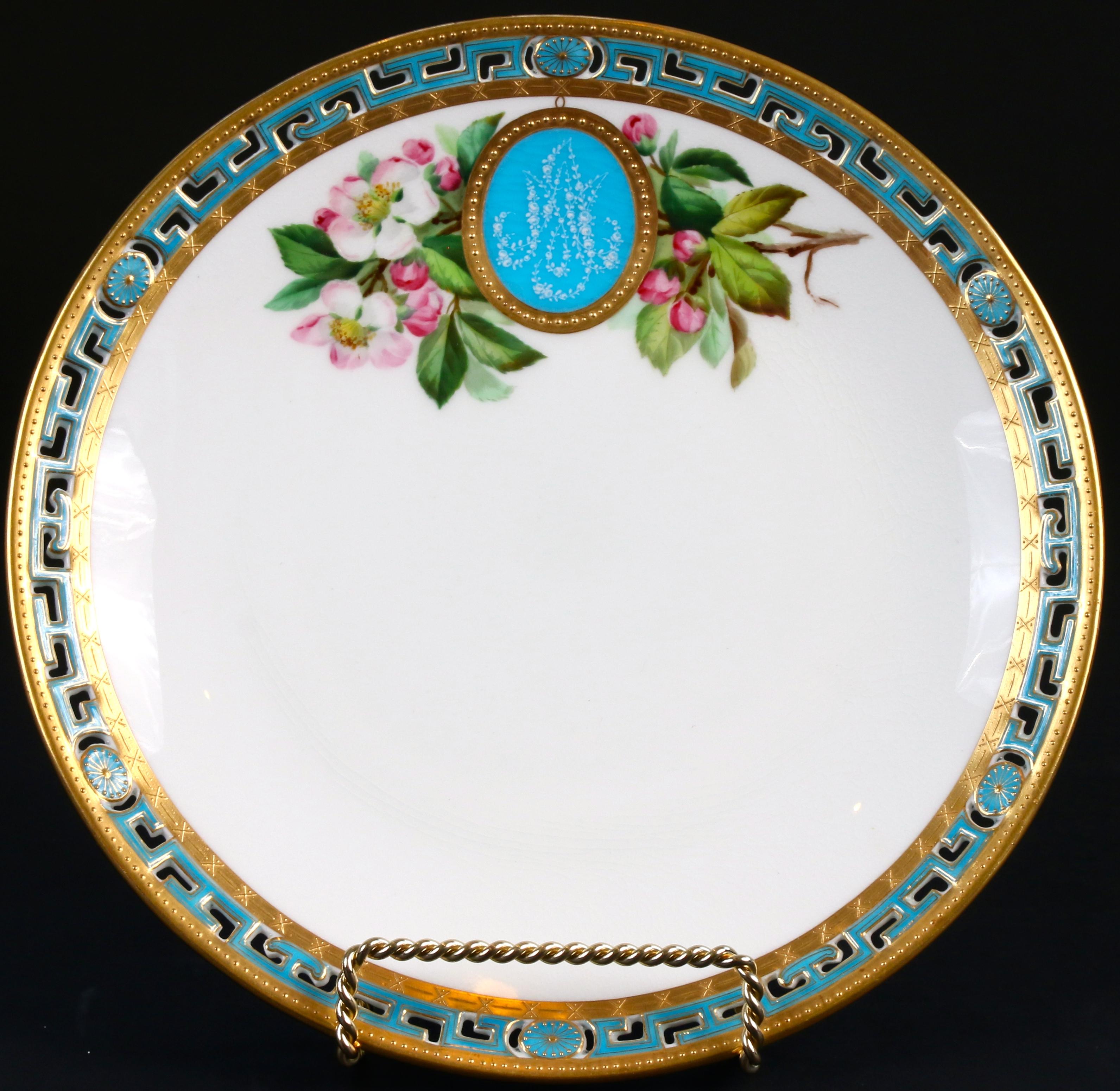 Adam Style 11 Antique Minton Pate-Sur-Pate Hand Painted Floral Plates For Sale