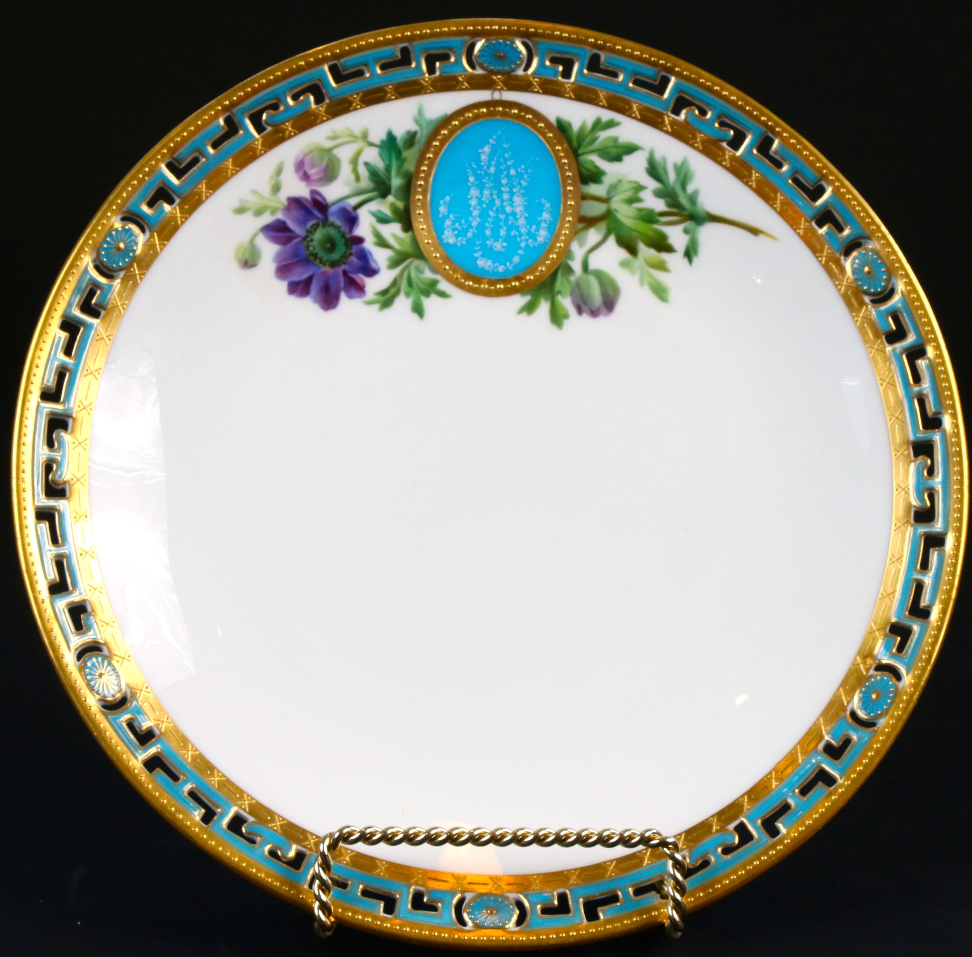 Late 19th Century 11 Antique Minton Pate-Sur-Pate Hand Painted Floral Plates For Sale