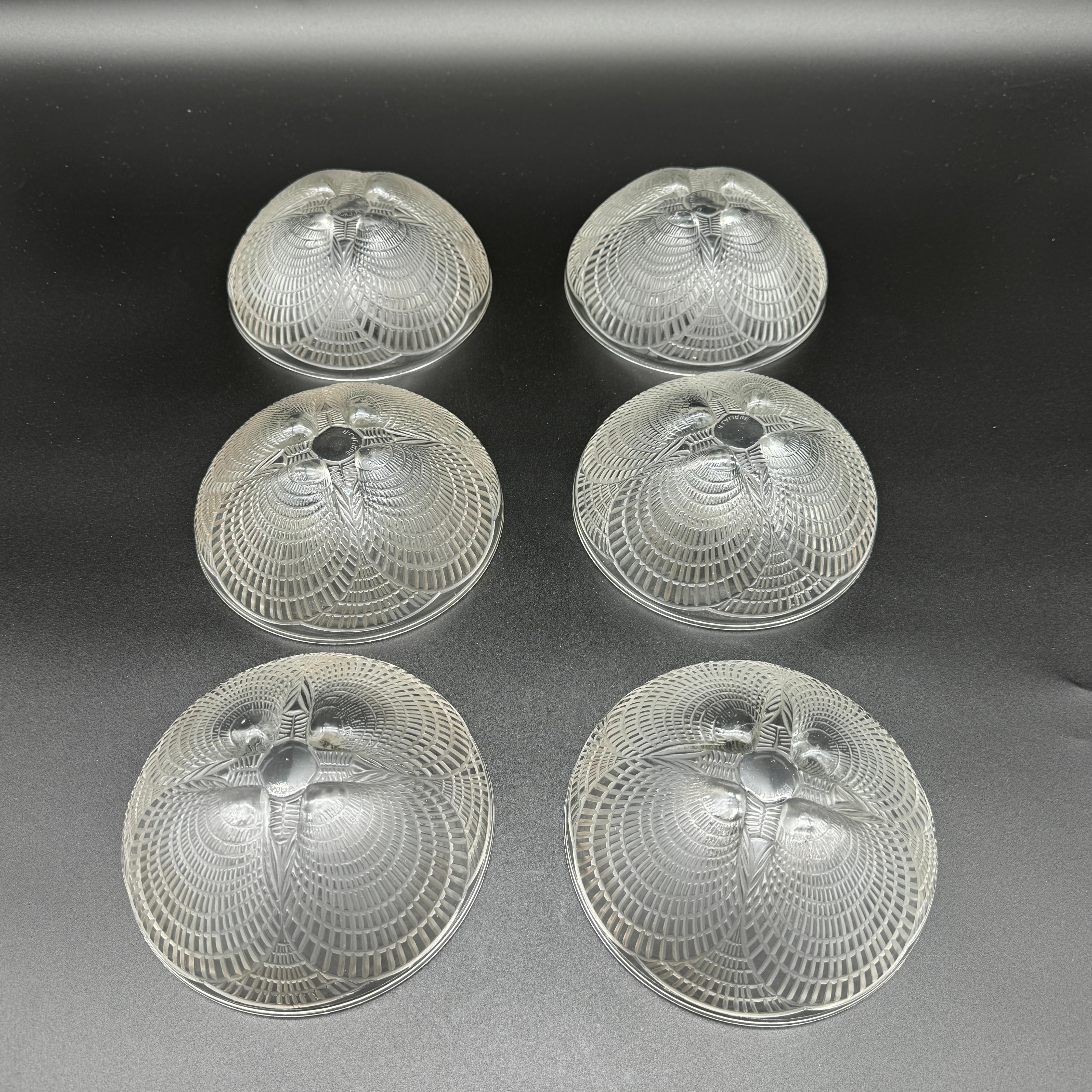Molded 11 Art Deco Shel Bowls by R.Lalique.