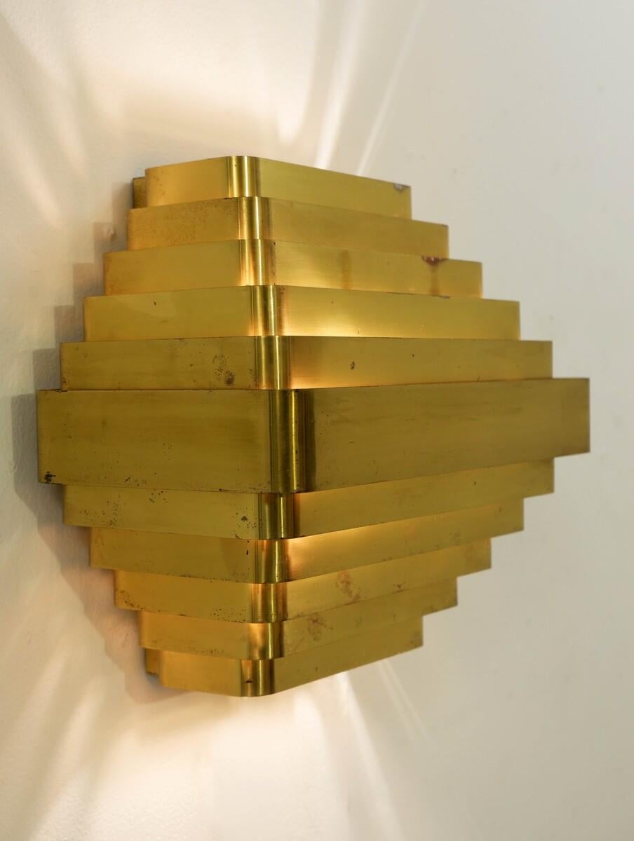 Brass '11 Bands' Large Wall Lamp by Jules Wabbes, Belgium, 1960s