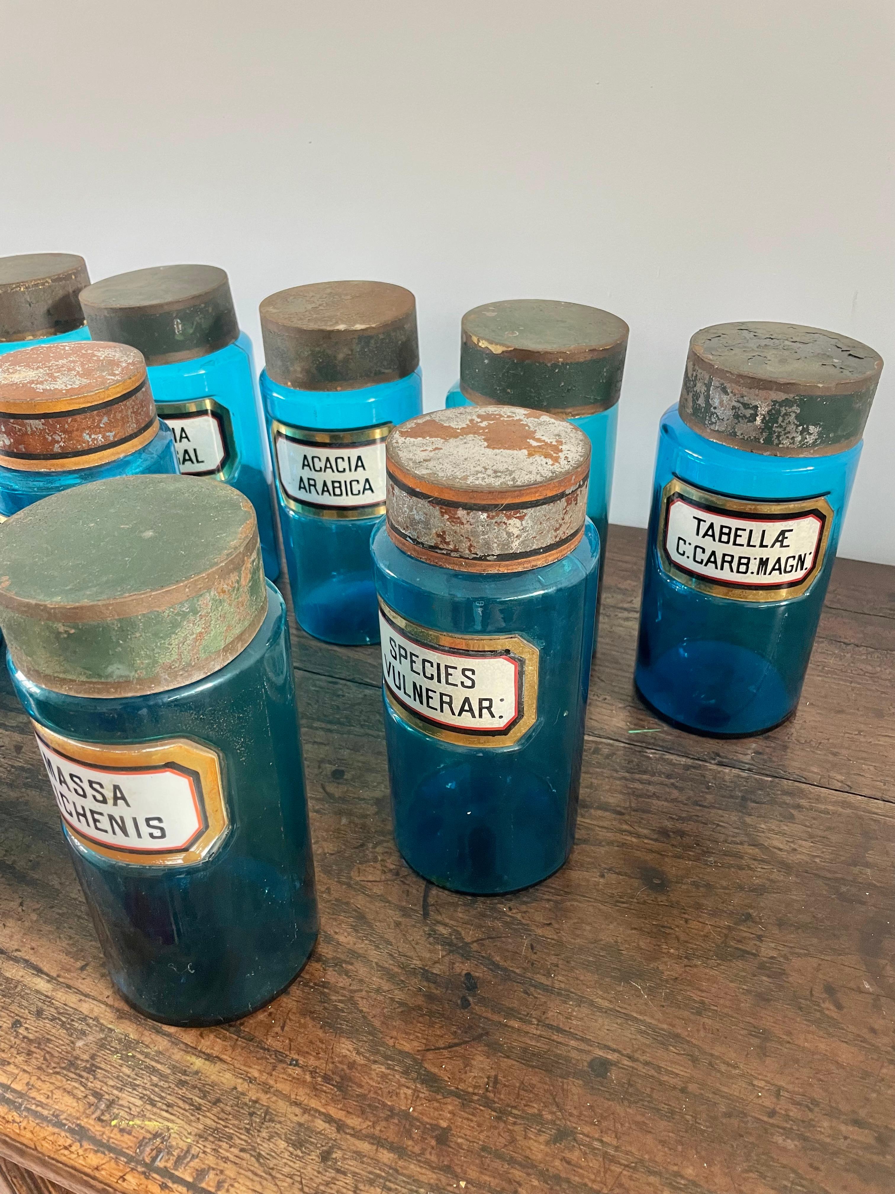 11 blue glass apothecary bottles In Good Condition In Budleigh Salterton, GB