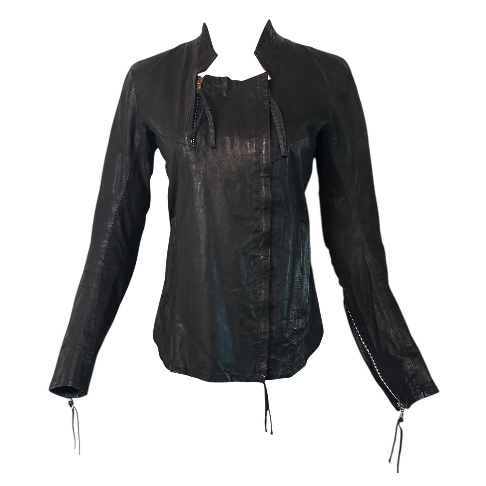 11 By Boris Bidjan Saberi Chaqueta de cuero encerado negro talla XS Cremalleras Grunge años 90 en venta
