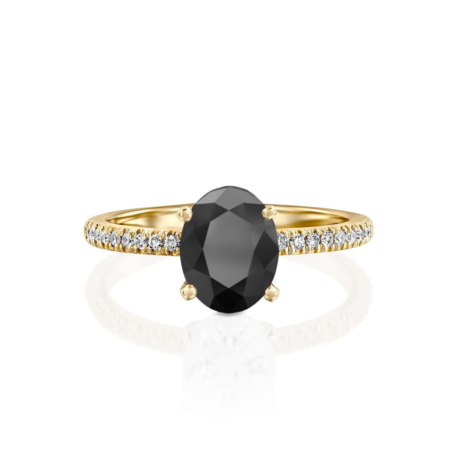 Beautiful solitaire with accents vintage style diamond engagement ring. Center stone is natural, oval shaped, AAA quality black diamond of 1 carat and it is surrounded by smaller natural diamonds approx. 0.15 total carat weight. The total carat