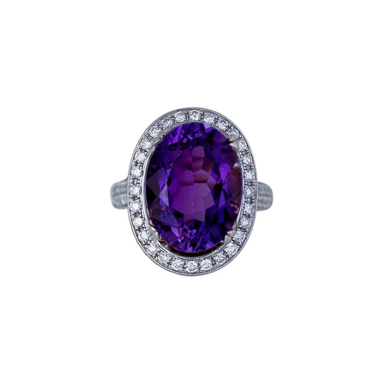 Vibrant, Halo 11 Carat Amethyst with 1.50 Ct Diamond Ring For Sale at ...